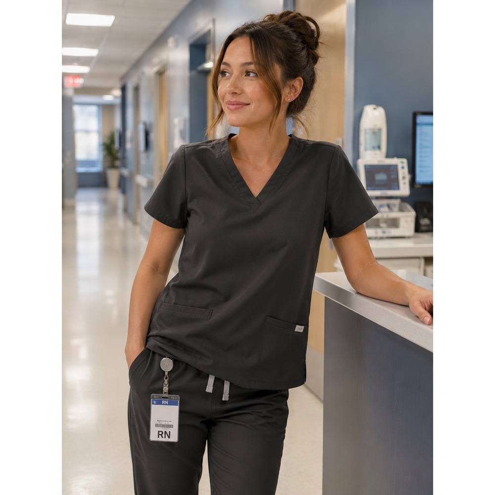 Figs Casma Black Three Pocket V-Neck Scrub Top- Size‎ XS